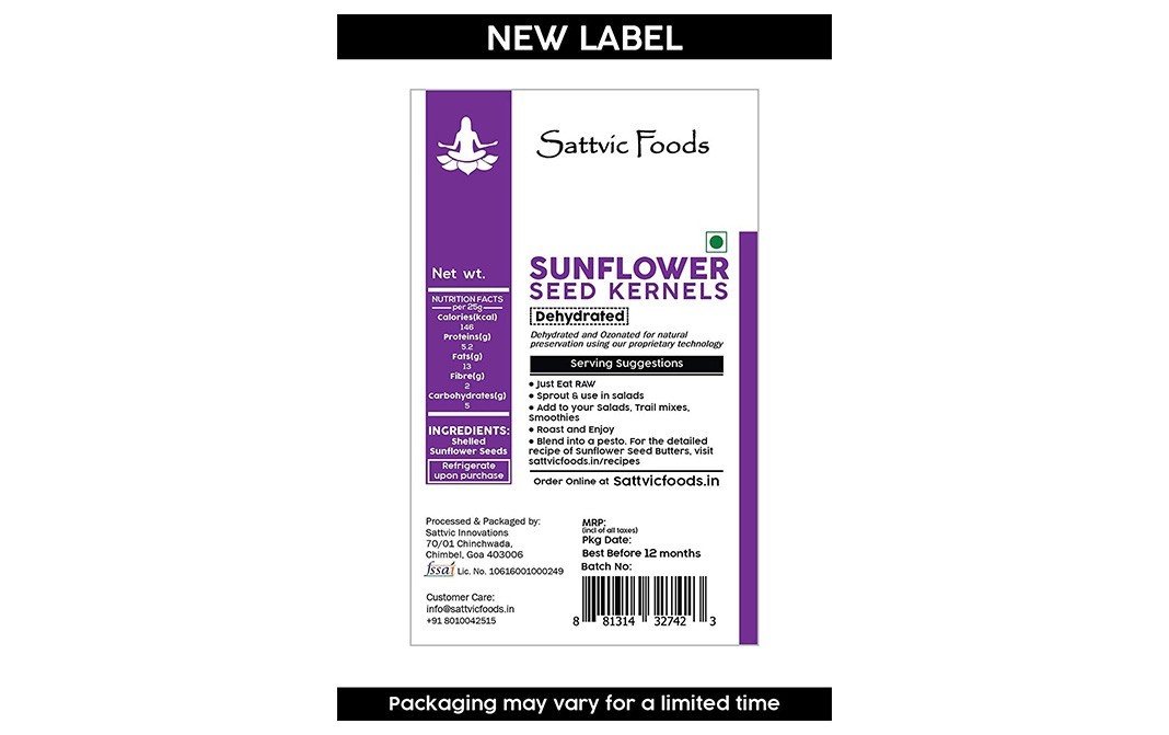 Sattvic foods Dehydrated Sunflower Seeds Kernels   Pack  750 grams